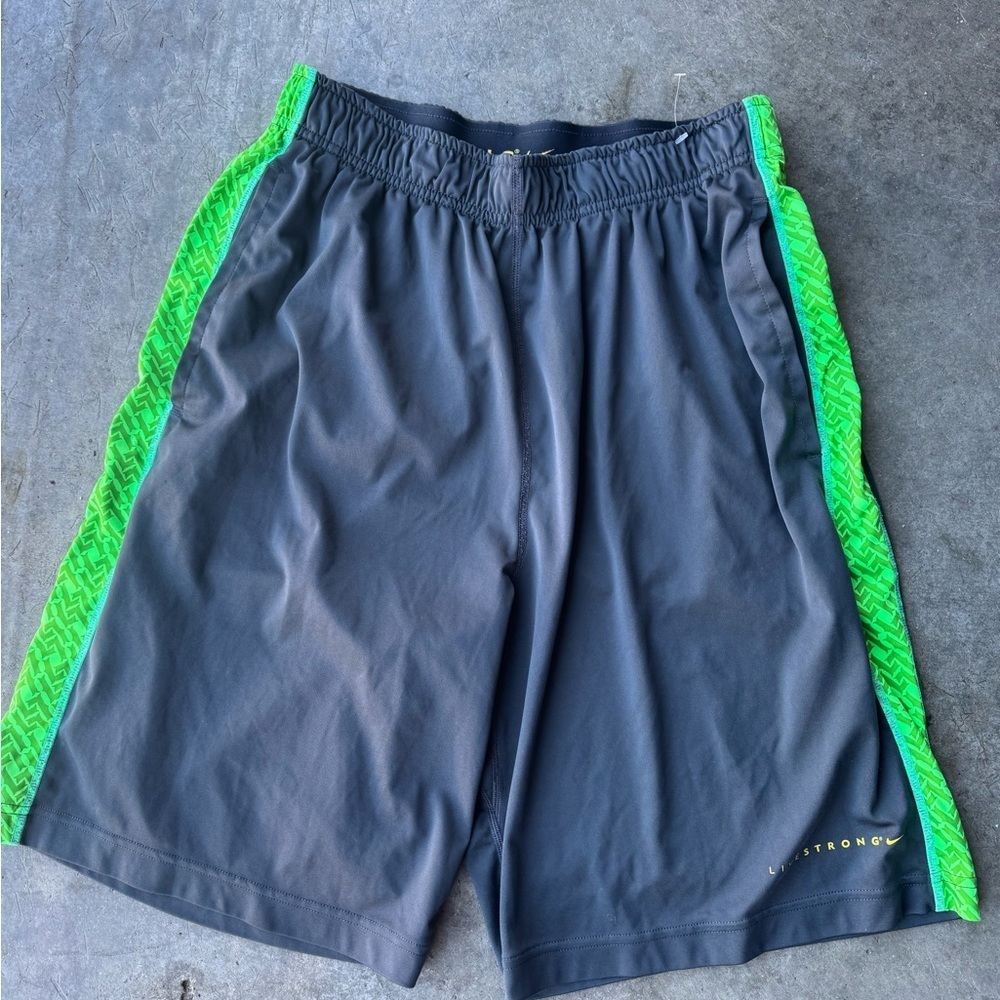 Nike Men's Charcoal and Neon Green Athletic Shorts